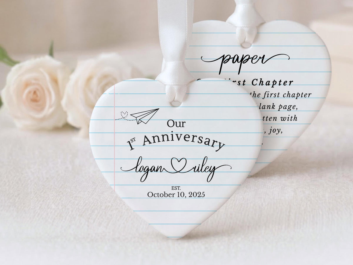 Paper Traditional Handmade 1st Wedding Anniversary Gift. Ornament Keepsake with First Year Romantic Passage. Gift For Spouse or boyfriend. - main product image