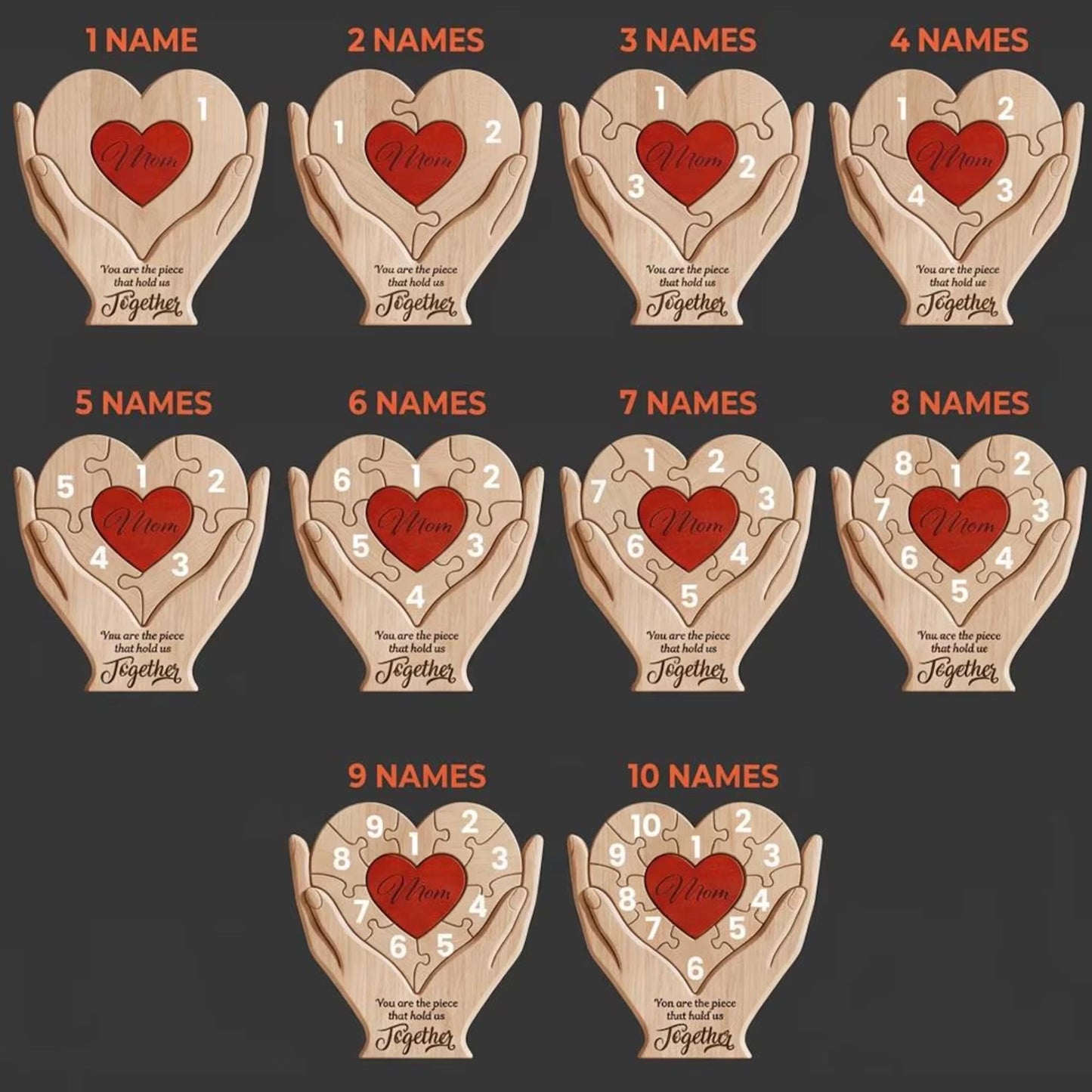 Personalized Dad Gift, Custom Name Wooden Puzzle Heart, Father’s Day Gift From Kids, Dad Papa Daddy Keepsake, Family Decor - product image 9
