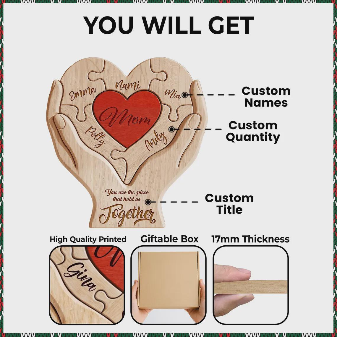 Personalized Mothers Day Wooden Puzzle, You Are The Piece That Holds Us Together Sign, Custom Gift For Mom From Kid, Printed Family Puzzle - product image 7