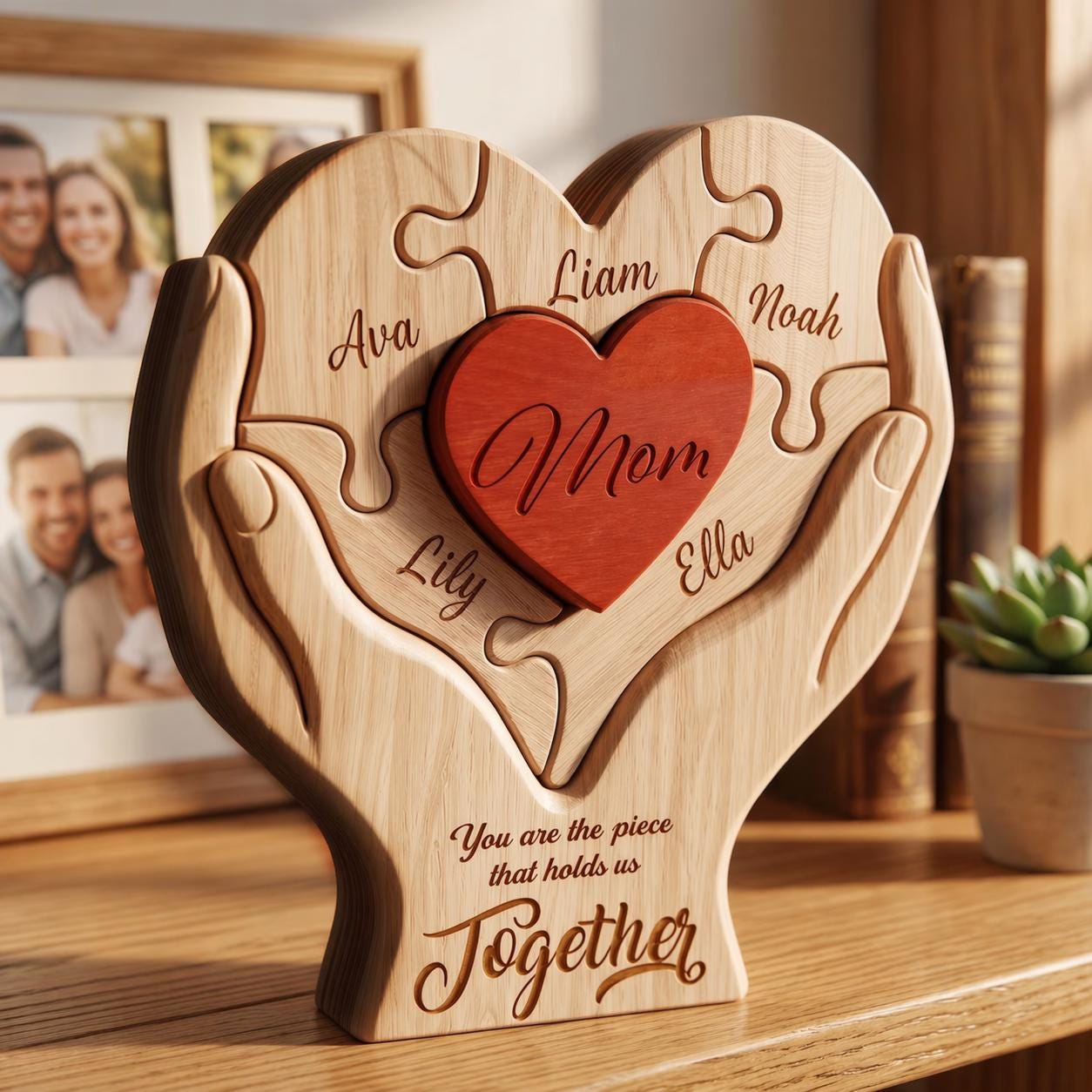 Personalized Mothers Day Wooden Puzzle, You Are The Piece That Holds Us Together Sign, Custom Gift For Mom From Kid, Printed Family Puzzle - product image 2