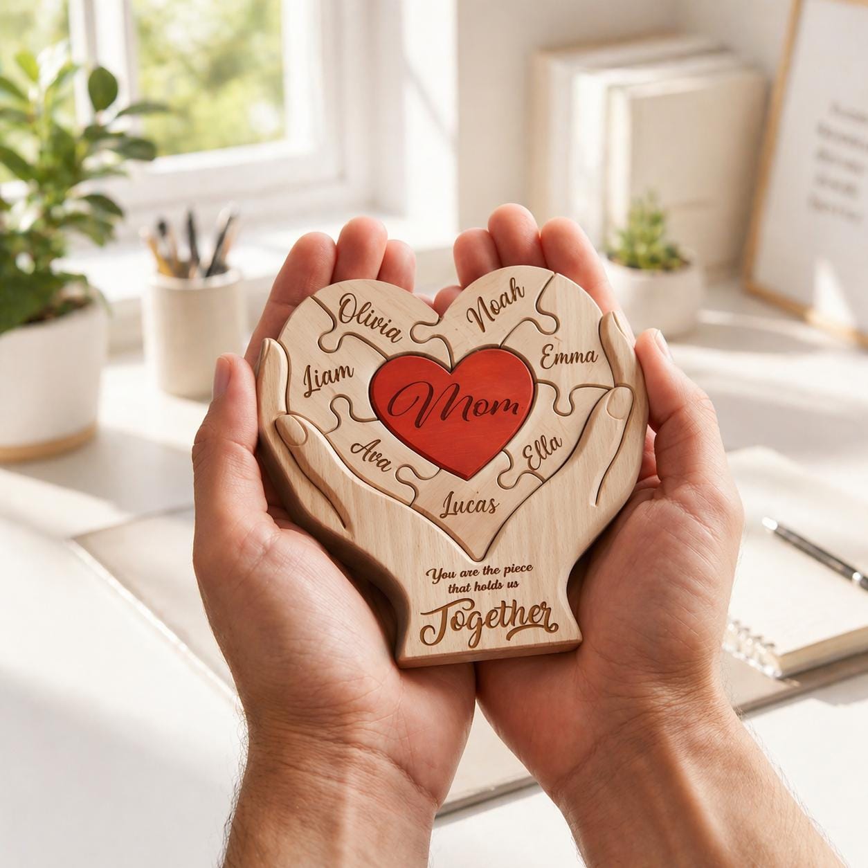 Personalized Mothers Day Wooden Puzzle, You Are The Piece That Holds Us Together Sign, Custom Gift For Mom From Kid, Printed Family Puzzle - product image 3