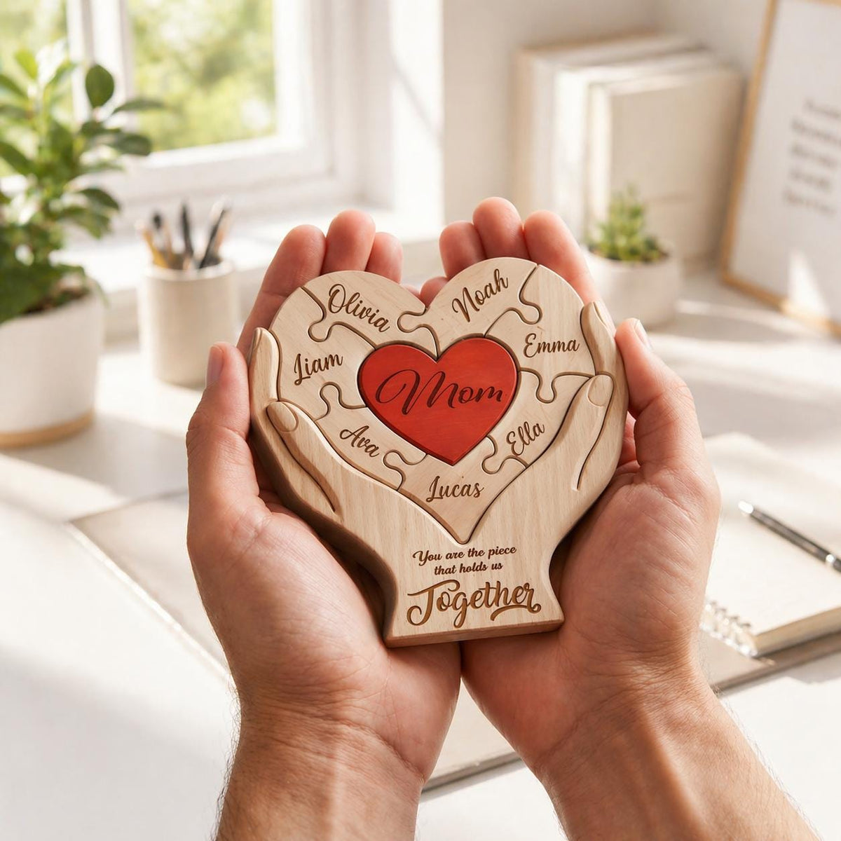 Personalized Mothers Day Wooden Puzzle, You Are The Piece That Holds Us Together Sign, Custom Gift For Mom From Kid, Printed Family Puzzle - product image 3
