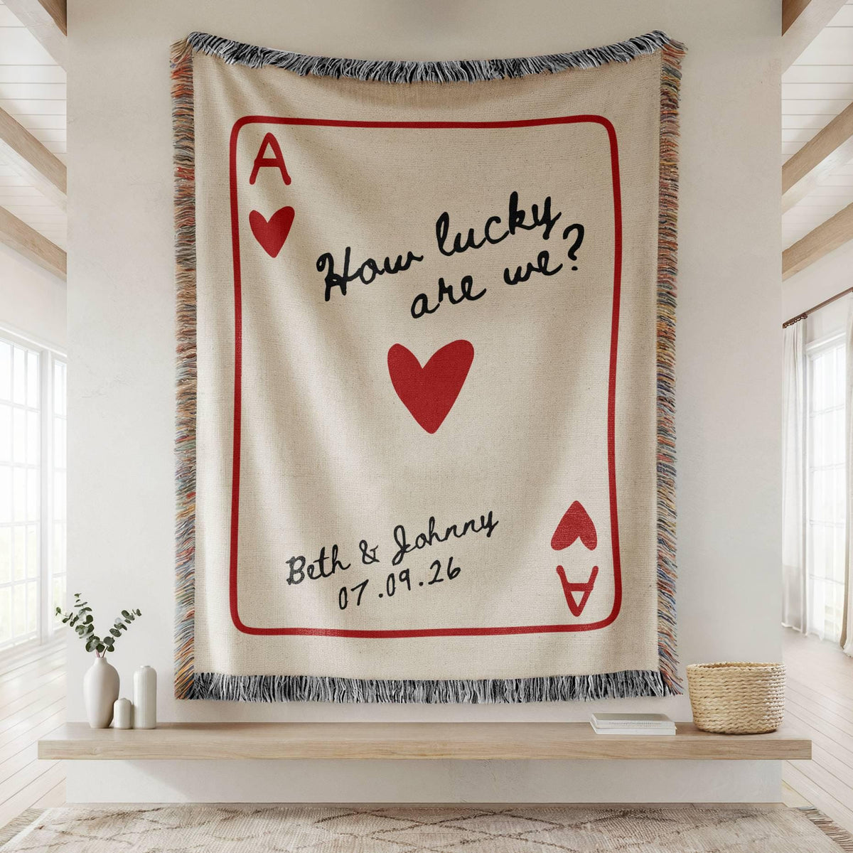 Custom Wedding Blanket Gift, Personalized Wedding Anniversary Throw Blanket Gift, Ace Playing Card Woven Blanket,Christmas gift for newlywed - product image 3
