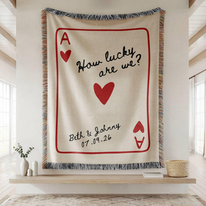 Custom Wedding Blanket Gift, Personalized Wedding Anniversary Throw Blanket Gift, Ace Playing Card Woven Blanket,Christmas gift for newlywed - product image 3