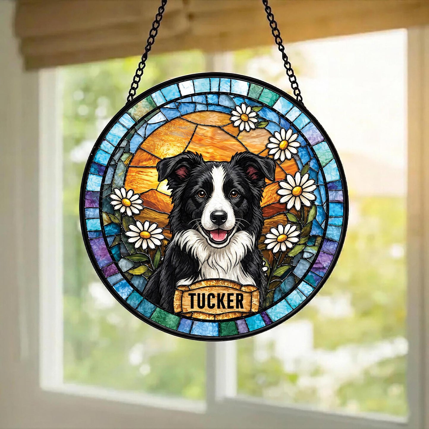 Personalized Dog Portrait Stained Glass Suncatcher, Custom Pet Memorial Stained Glass Photo Suncatcher, Dog Loss Keepsake, Pet Loss Gift - product image 2