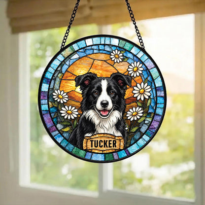Personalized Dog Portrait Stained Glass Suncatcher, Custom Pet Memorial Stained Glass Photo Suncatcher, Dog Loss Keepsake, Pet Loss Gift - product image 2