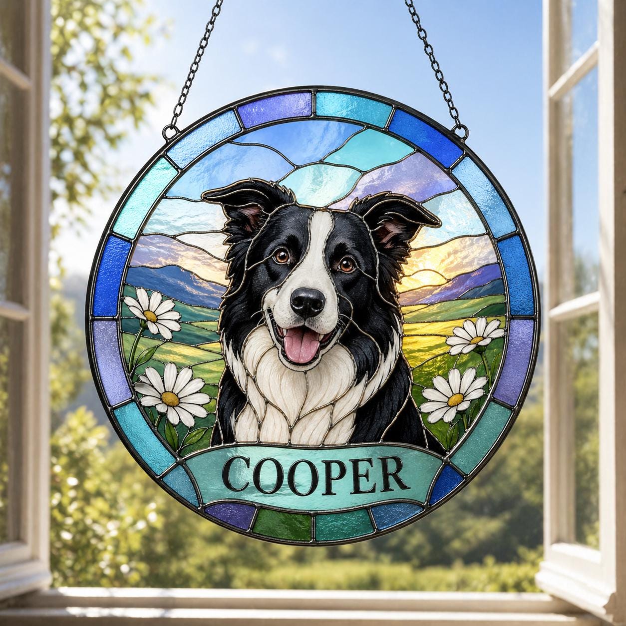 Custom Pet Portrait Stained Glass Suncatcher, Personalized Dog Cat Window Hanging, Pet Memorial Gift, Acrylic Sun Catcher - main product image
