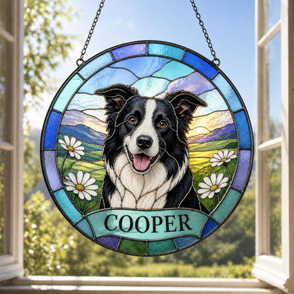 Custom Pet Portrait Stained Glass Suncatcher, Personalized Dog Cat Window Hanging, Pet Memorial Gift, Acrylic Sun Catcher - main product image