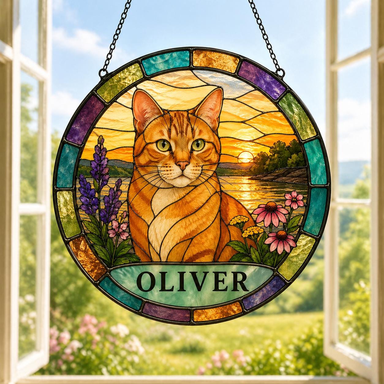 Custom Pet Portrait Stained Glass Suncatcher, Personalized Dog Cat Window Hanging, Pet Memorial Gift, Acrylic Sun Catcher - product image 2