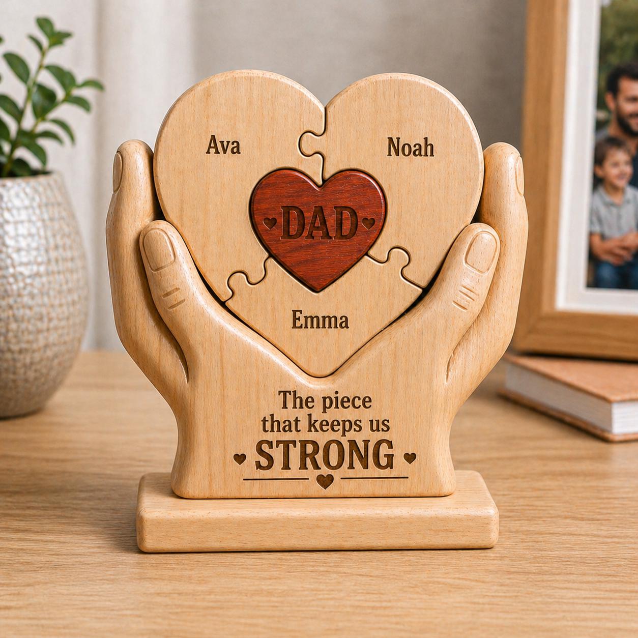 Personalized Dad Gift, Custom Name Wooden Puzzle Heart, Father’s Day Gift From Kids, Dad Papa Daddy Keepsake, Family Decor - product image 3