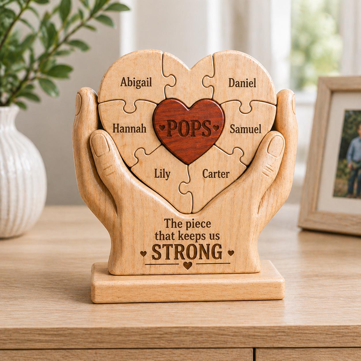 Personalized Dad Gift, Custom Name Wooden Puzzle Heart, Father’s Day Gift From Kids, Dad Papa Daddy Keepsake, Family Decor - product image 4