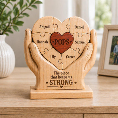 Personalized Dad Gift, Custom Name Wooden Puzzle Heart, Father’s Day Gift From Kids, Dad Papa Daddy Keepsake, Family Decor - product image 4