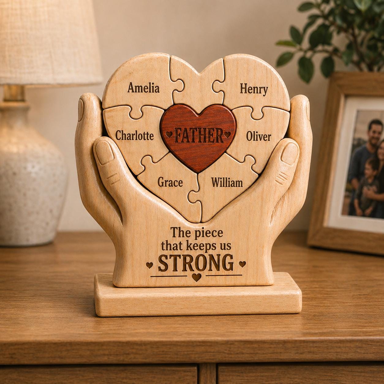 Personalized Dad Gift, Custom Name Wooden Puzzle Heart, Father’s Day Gift From Kids, Dad Papa Daddy Keepsake, Family Decor - product image 5