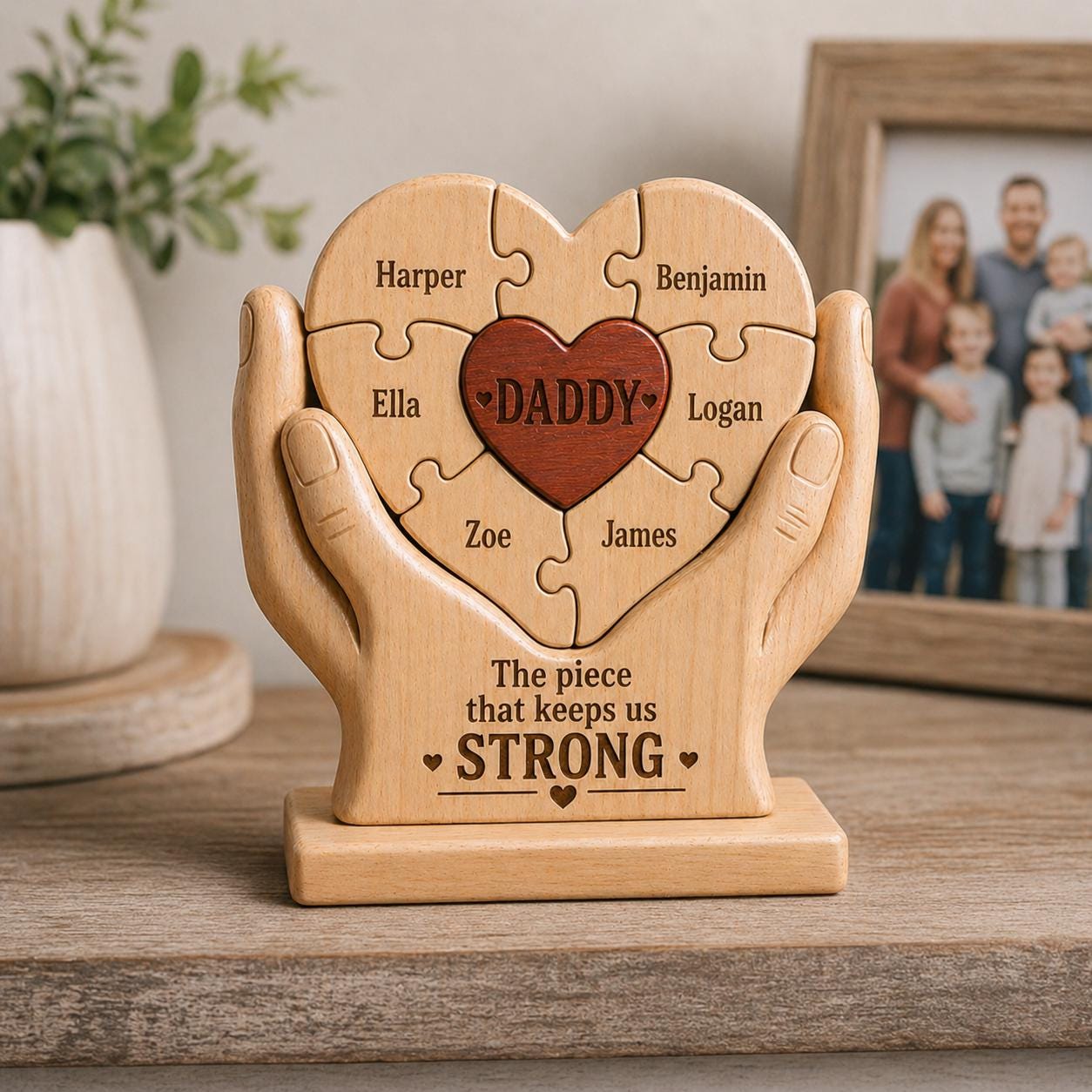 Personalized Dad Gift, Custom Name Wooden Puzzle Heart, Father’s Day Gift From Kids, Dad Papa Daddy Keepsake, Family Decor - product image 6