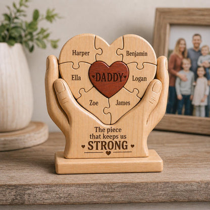 Personalized Dad Gift, Custom Name Wooden Puzzle Heart, Father’s Day Gift From Kids, Dad Papa Daddy Keepsake, Family Decor - product image 6