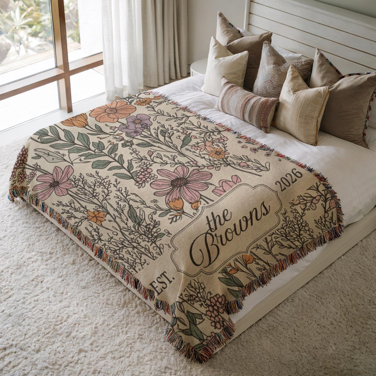 Custom Wedding Woven Blanket, Last Name Floral Throw, Personalized Woven Throw Blanket For Couples, Just Married Gift - product image 2