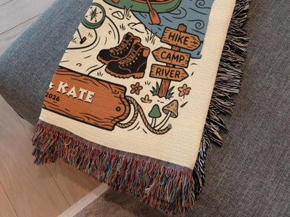 Personalized Couple Woven Throw Blanket, Outdoorsy Keepsake, Cotton Fringe Throw, Travel Family gift, Couple Keepsake, Woven Camping Blanket - product image 7