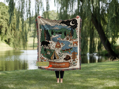 Personalized Couple Woven Throw Blanket, Outdoorsy Keepsake, Cotton Fringe Throw, Travel Family gift, Couple Keepsake, Woven Camping Blanket - main product image