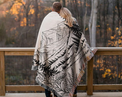 Personalized Mountain Woven Blanket, Custom Couple Name Date Throw, Forest Wedding Gift, Cotton Anniversary Gift for Couples Nature Lovers - product image 13