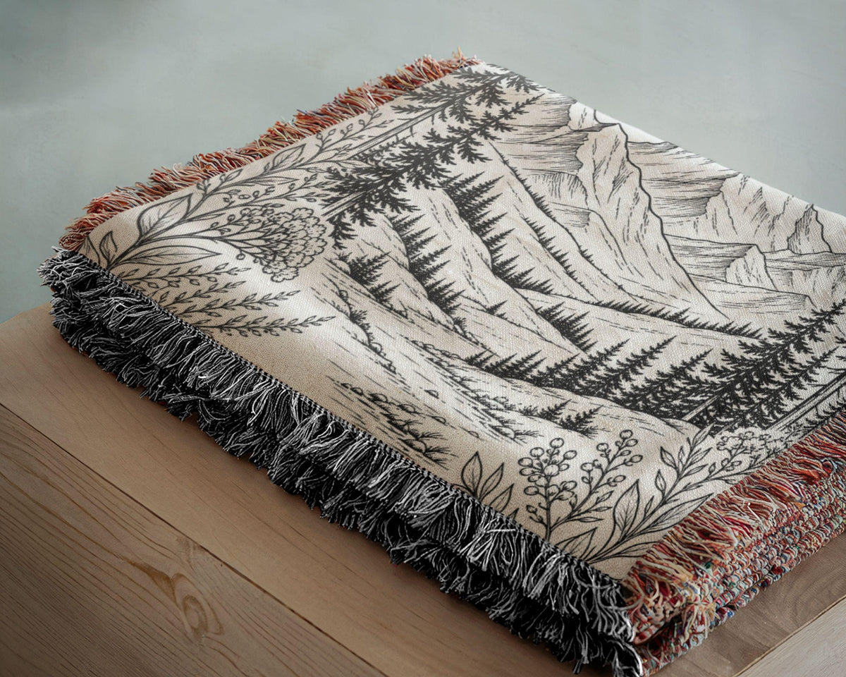 Personalized Mountain Woven Blanket, Custom Couple Name Date Throw, Forest Wedding Gift, Cotton Anniversary Gift for Couples Nature Lovers - product image 14