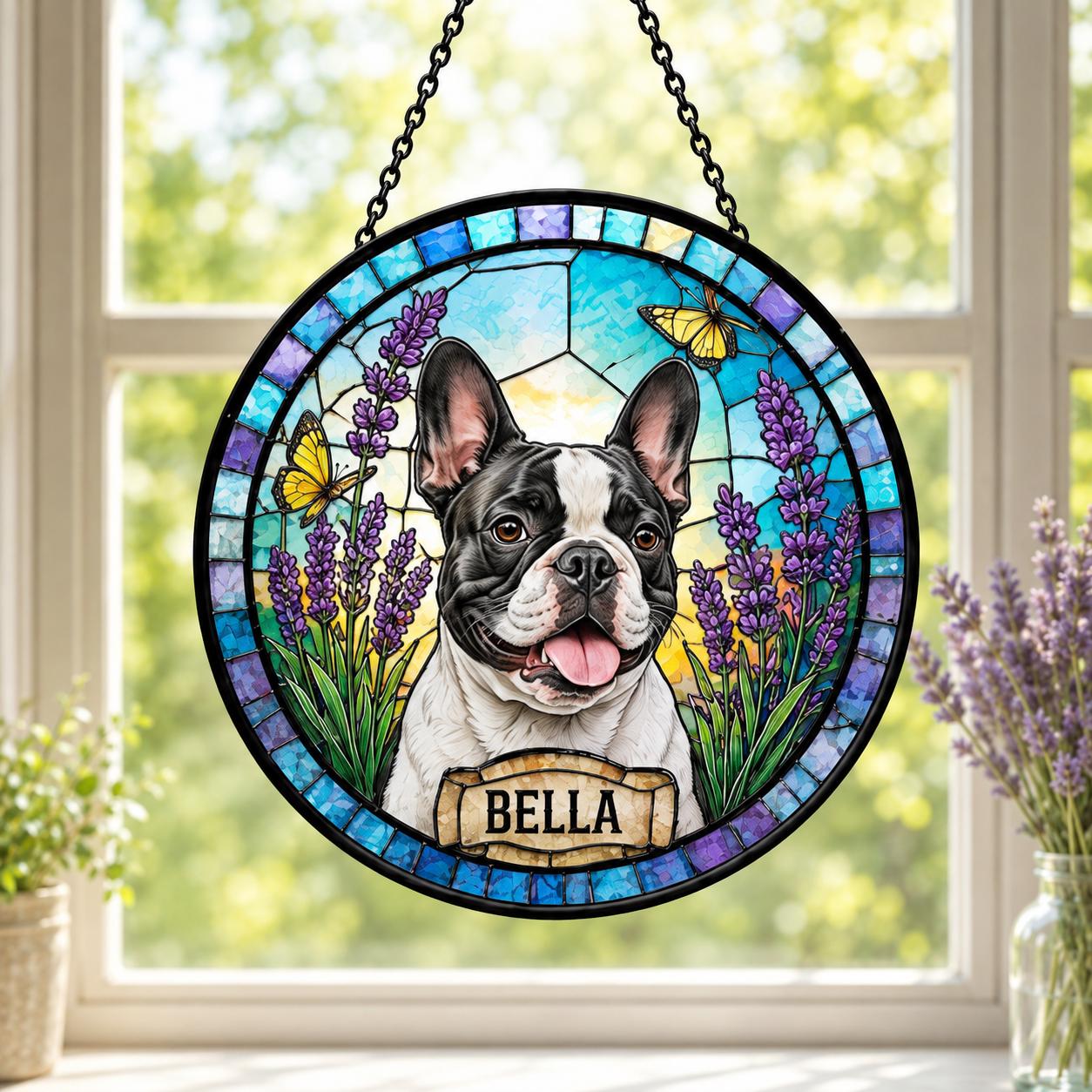 Personalized Dog Portrait Stained Glass Suncatcher, Custom Pet Memorial Stained Glass Photo Suncatcher, Dog Loss Keepsake, Pet Loss Gift - product image 4