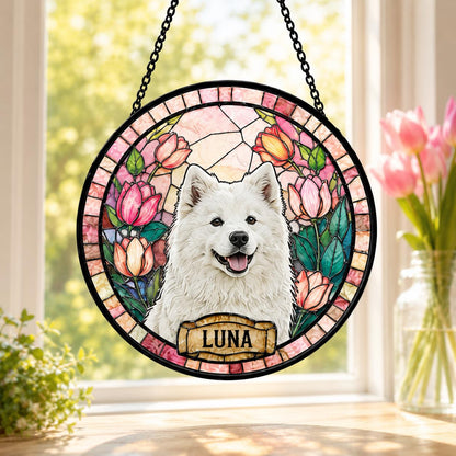 Personalized Dog Portrait Stained Glass Suncatcher, Custom Pet Memorial Stained Glass Photo Suncatcher, Dog Loss Keepsake, Pet Loss Gift - product image 5