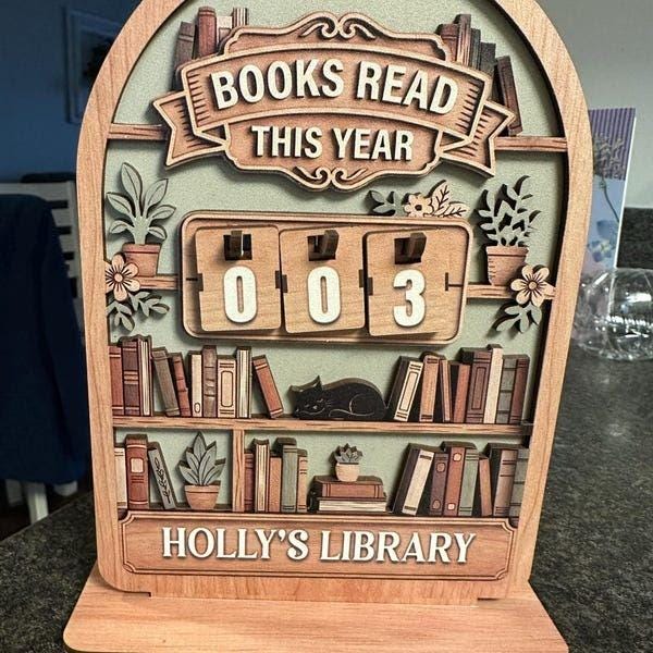 Vintage Wooden Book Tracker Sign, Personalized Reading Counter, Books Read This Year Decor, Custom Library Gift for Book Lovers - product image 8
