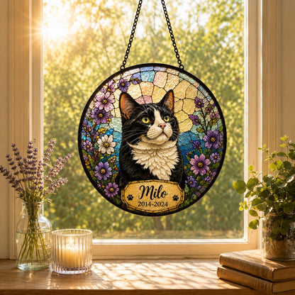Personalized Pet Memorial Suncatcher, Custom Dog Cat Portrait Stained Glass Window Hanging, Add Name Date, Pet Loss Gift - product image 3