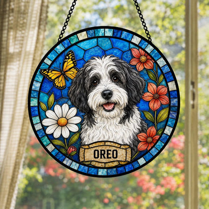 Cat Memorial Suncatcher, Custom Pet Loss Gift, Personalized Stained Glass, Sympathy Keepsake - main product image