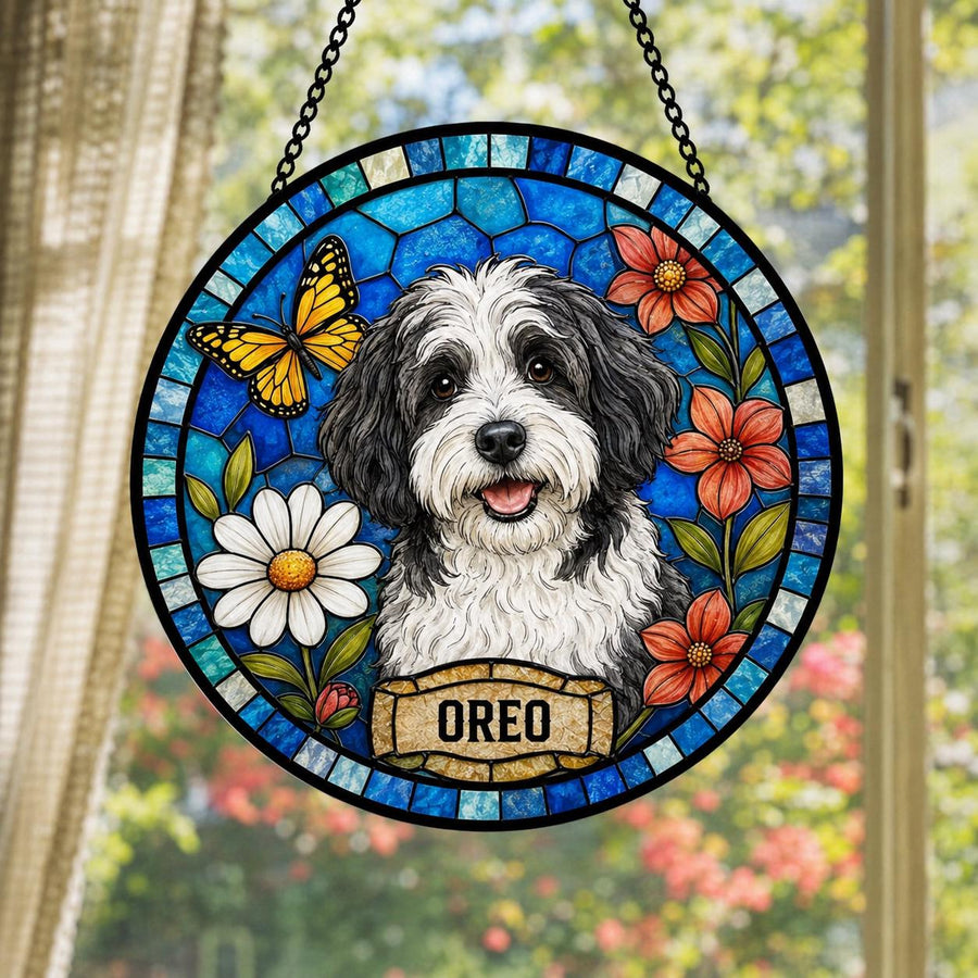 Cat Memorial Suncatcher, Custom Pet Loss Gift, Personalized Stained Glass, Sympathy Keepsake - main product image
