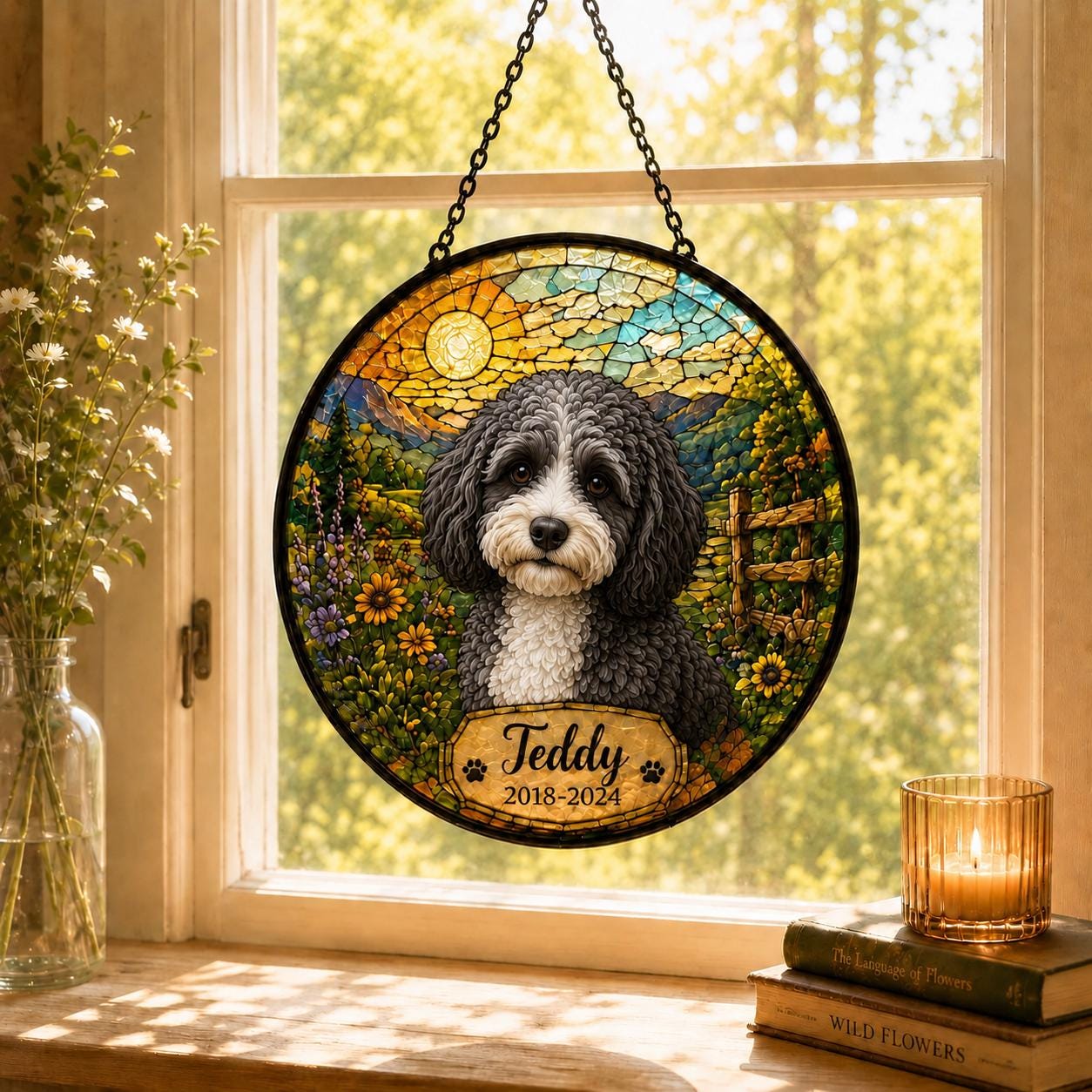 Personalized Pet Memorial Suncatcher, Custom Dog Cat Portrait Stained Glass Window Hanging, Add Name Date, Pet Loss Gift - product image 8