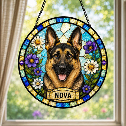 Personalized Dog Suncatcher, Custom Pet Portrait Window Hanging, Stained Glass Style Gift for Dog Lovers - main product image