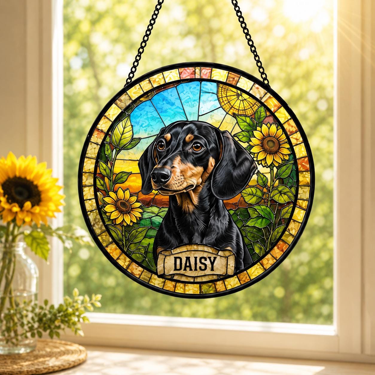 Personalized Dog Portrait Stained Glass Suncatcher, Custom Pet Memorial Stained Glass Photo Suncatcher, Dog Loss Keepsake, Pet Loss Gift - product image 2