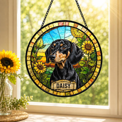 Personalized Dog Portrait Stained Glass Suncatcher, Custom Pet Memorial Stained Glass Photo Suncatcher, Dog Loss Keepsake, Pet Loss Gift - product image 2