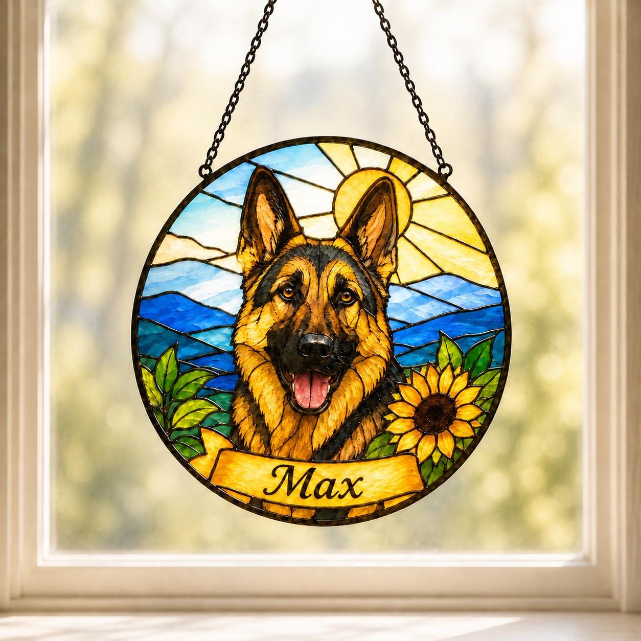 Custom Dog Portrait Stained Glass Suncatcher – Personalized Pet Memorial Gift, Handmade Animal Window Hanging - product image 2