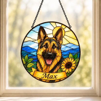 Custom Dog Portrait Stained Glass Suncatcher – Personalized Pet Memorial Gift, Handmade Animal Window Hanging - product image 2