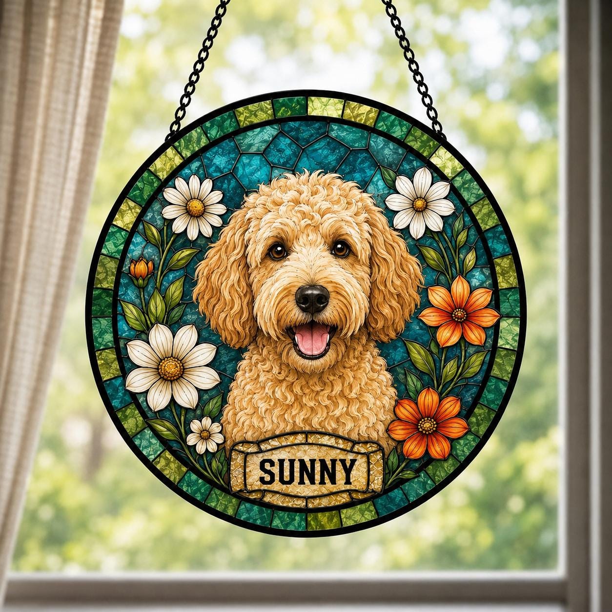 Personalized Dog Suncatcher, Custom Pet Portrait Window Hanging, Stained Glass Style Gift for Dog Lovers - product image 6