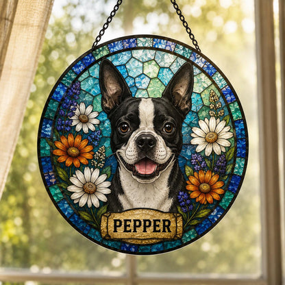 Dog Cat Loss Gift, Pet Memorial Suncatcher, Custom Stained Glass Portrait, Personalized Keepsake - main product image