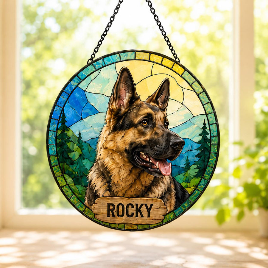 Pet Memorial Stained Glass Suncatcher, Custom Dog Cat Loss Gift, Personalized Remembrance Keepsake - main product image
