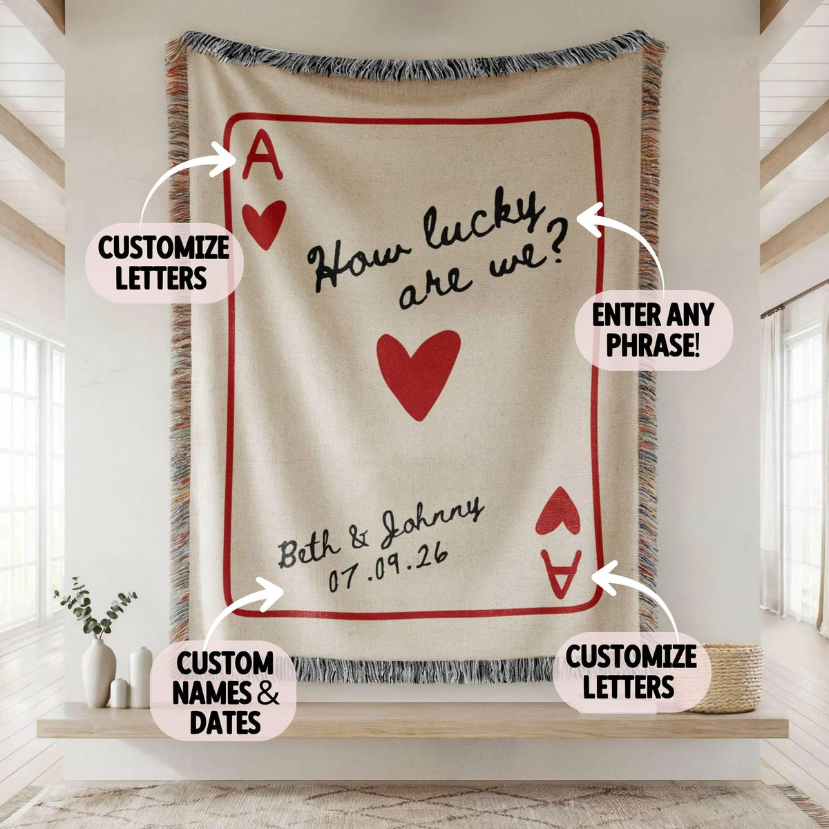 Custom Wedding Blanket Gift, Personalized Wedding Anniversary Throw Blanket Gift, Ace Playing Card Woven Blanket,Christmas gift for newlywed - main product image