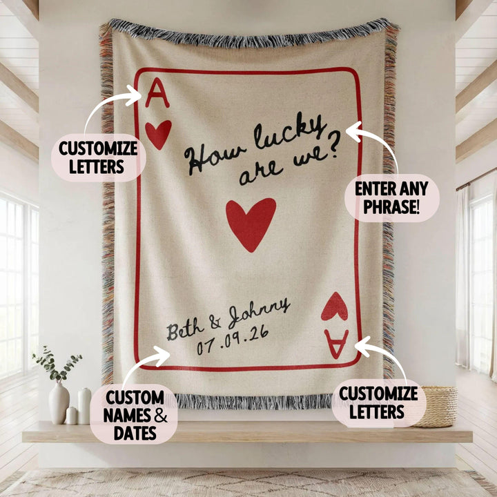Custom Wedding Blanket Gift, Personalized Wedding Anniversary Throw Blanket Gift, Ace Playing Card Woven Blanket,Christmas gift for newlywed - main product image