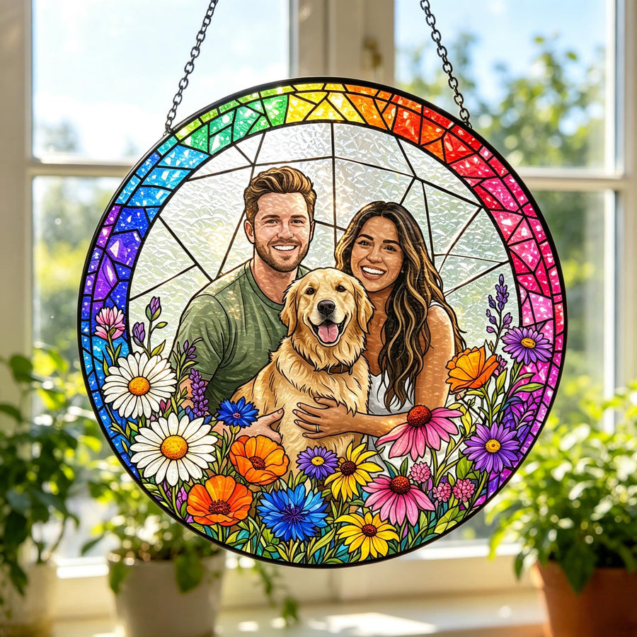 Custom Stained Glass Portrait Suncatcher, Personalized Stained Glass from Your Photo, Unique Wedding or Anniversary Gift, Window Hanging - main product image