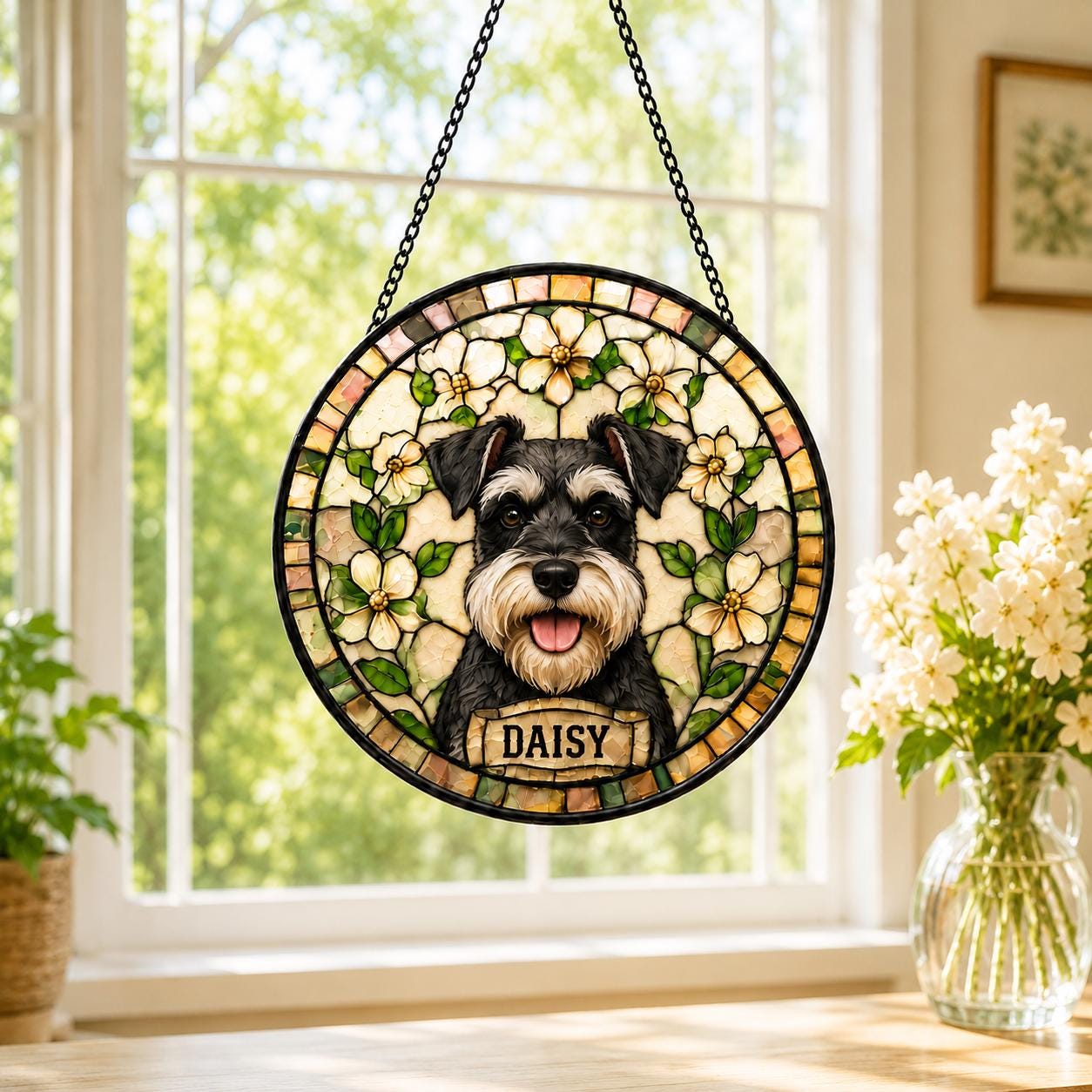 Dog Loss Memorial Suncatcher, Personalized Pet Remembrance Gift, Custom Stained Glass Portrait - product image 5