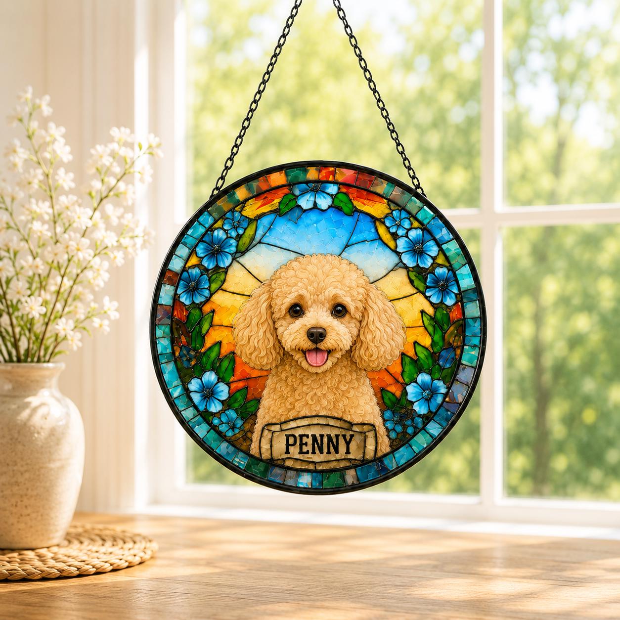 Dog Loss Memorial Suncatcher, Personalized Pet Remembrance Gift, Custom Stained Glass Portrait - product image 6