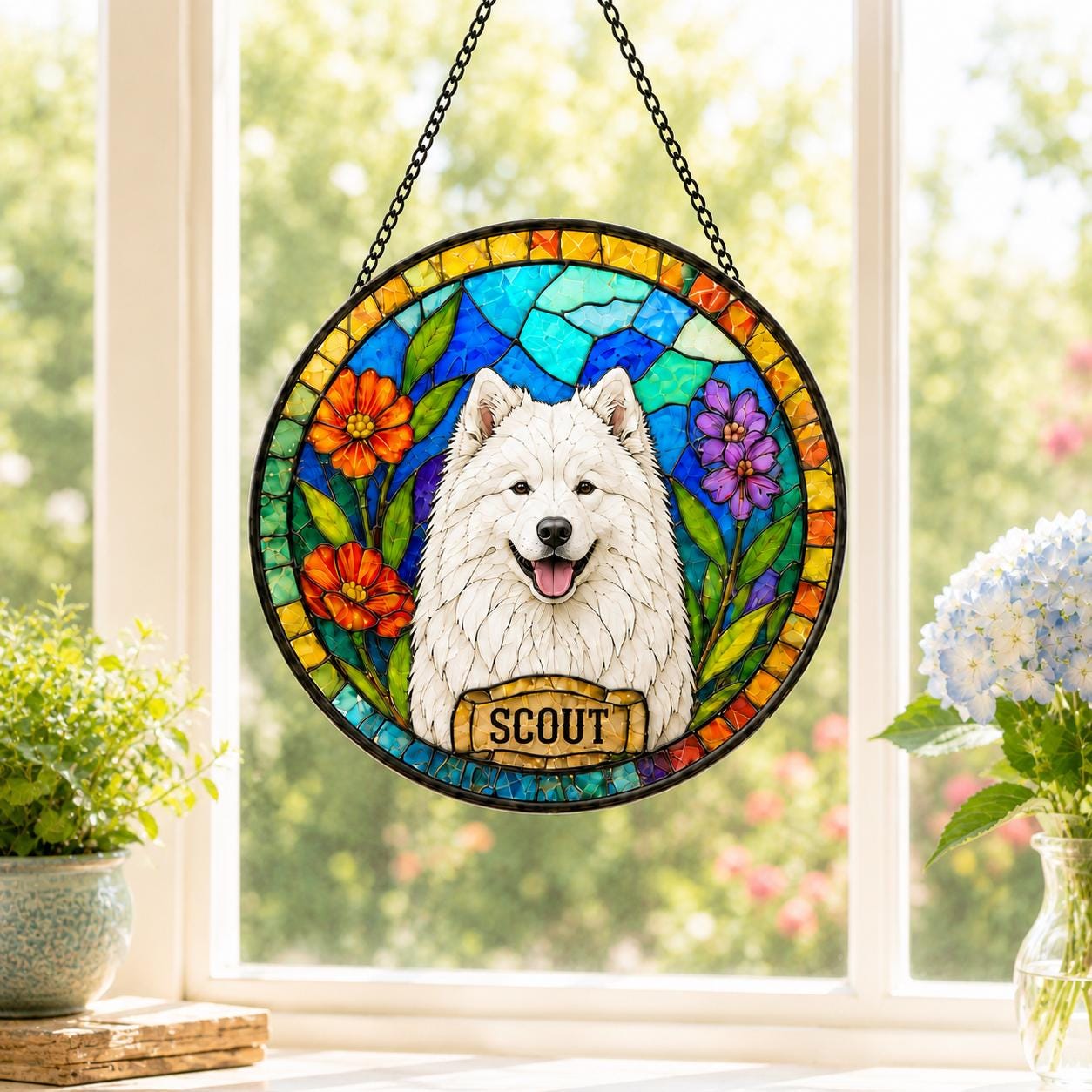 Dog Loss Memorial Suncatcher, Personalized Pet Remembrance Gift, Custom Stained Glass Portrait - product image 2