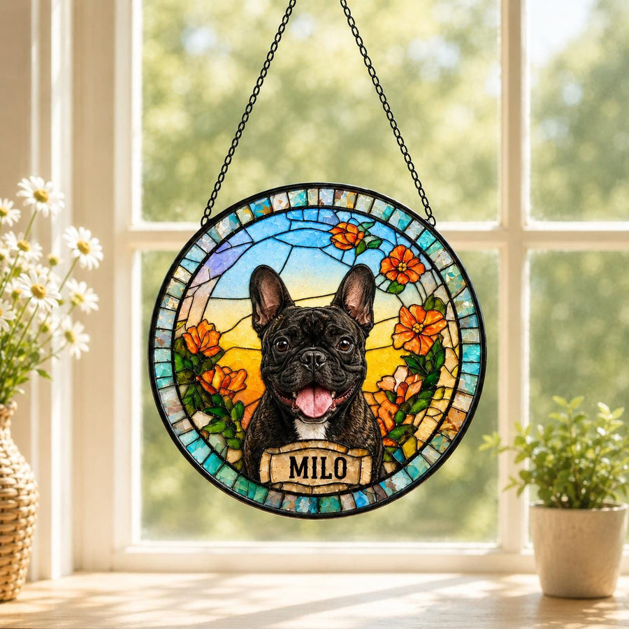 Dog Loss Memorial Suncatcher, Personalized Pet Remembrance Gift, Custom Stained Glass Portrait - main product image