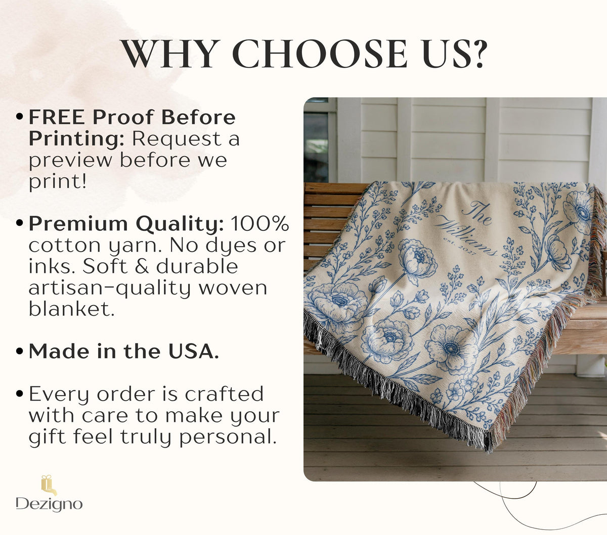 Personalized Woven Blanket, Cotton Anniversary Gift For Couple, Custom Wedding Family Name Blanket, Engagement Or Bridal Shower Gift - product image 3