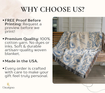 Personalized Woven Blanket, Cotton Anniversary Gift For Couple, Custom Wedding Family Name Blanket, Engagement Or Bridal Shower Gift - product image 3