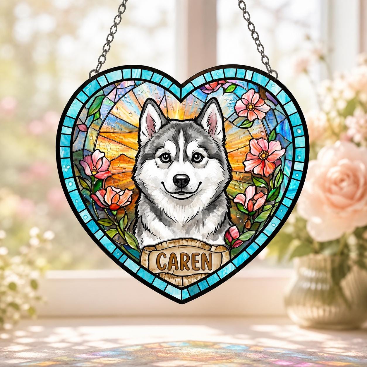 Personalized Dog Portrait Stained Glass Suncatcher, Custom Pet Memorial Stained Glass Photo Suncatcher, Dog Loss Keepsake, Pet Loss Gift - product image 8