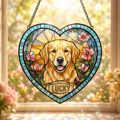 Personalized Dog Portrait Stained Glass Suncatcher, Custom Pet Memorial Stained Glass Photo Suncatcher, Dog Loss Keepsake, Pet Loss Gift - main product image